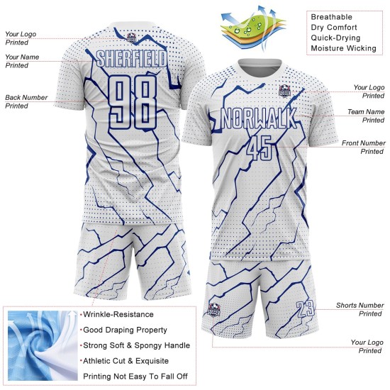 White Royal Jersey Sublimation Uniform Lightning Custom Sports Soccer