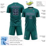 Custom Geometric Teal Jersey Navy-White Soccer Sports Shape Sublimation Uniform